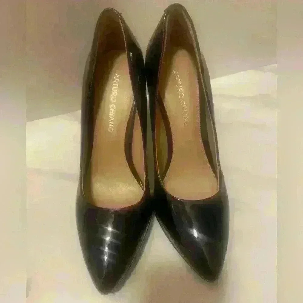 Navy Blue Patent Pumps